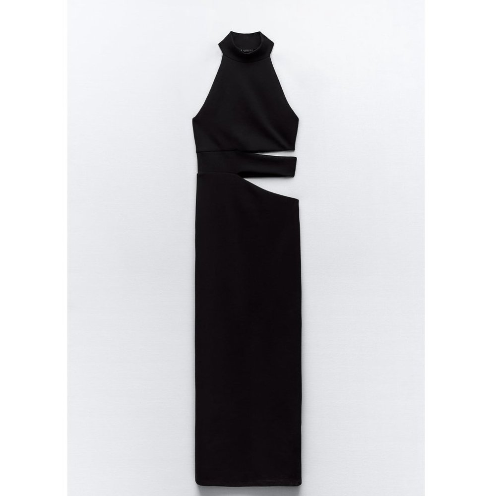 Zara Cut Out Halter Midi Dress Black NWT - Picture 9 of 9